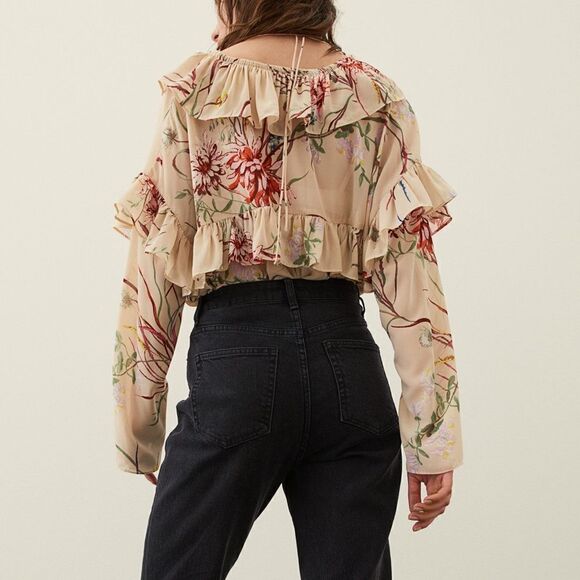 H&M Flounce-trimmed Voluminous Chiffon Blouse - Picture 8 of 9